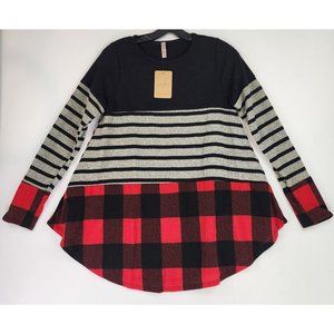 Jardin By Macris Sweater Womens Small Striped Plaid Christmas Casual Pullover